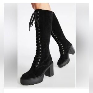 JustFab Black Lace Up Boots